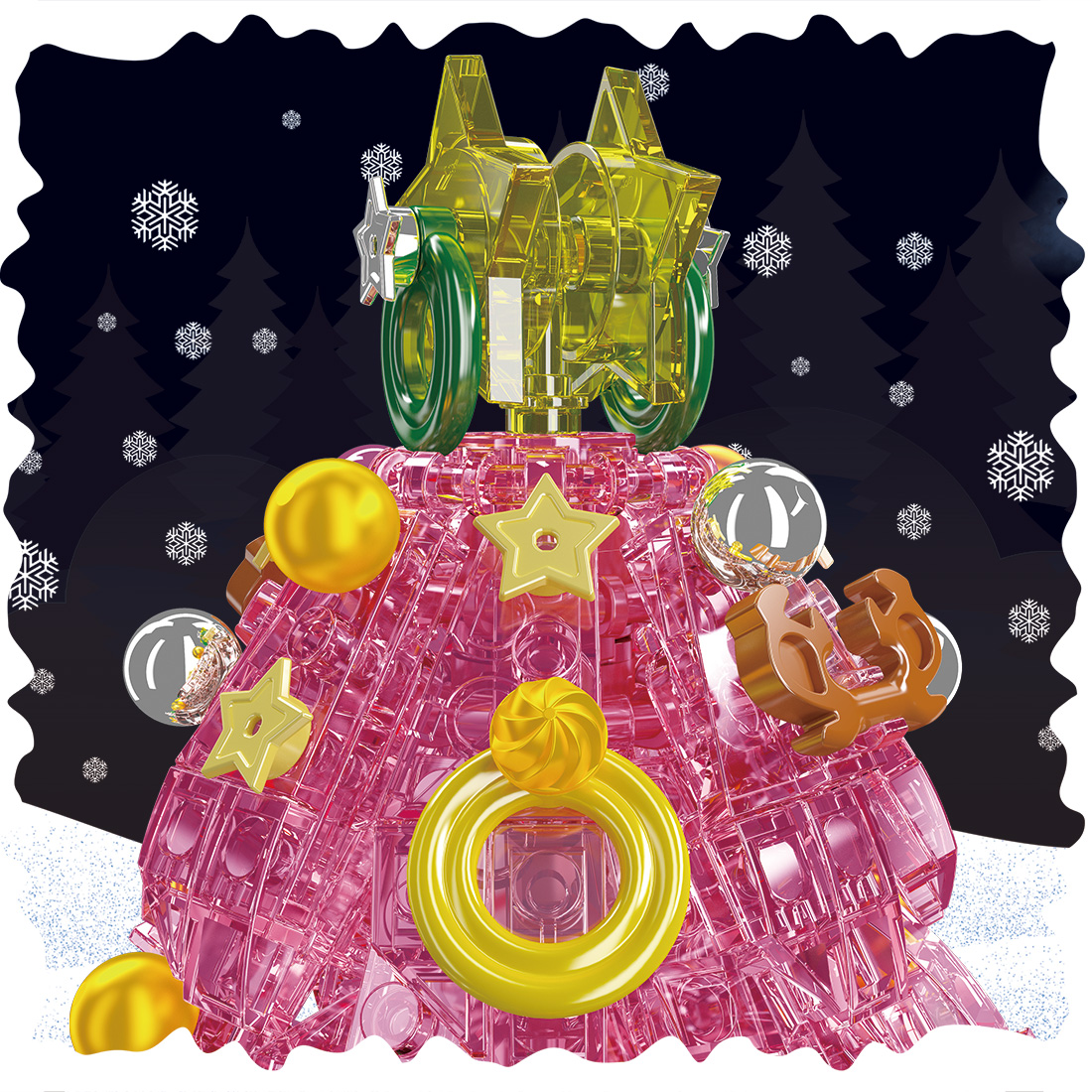 Christmas Music Box Model Assembly Toy Small Particles Building Blocks Set (Dynamic Version/688PCS/Pink)