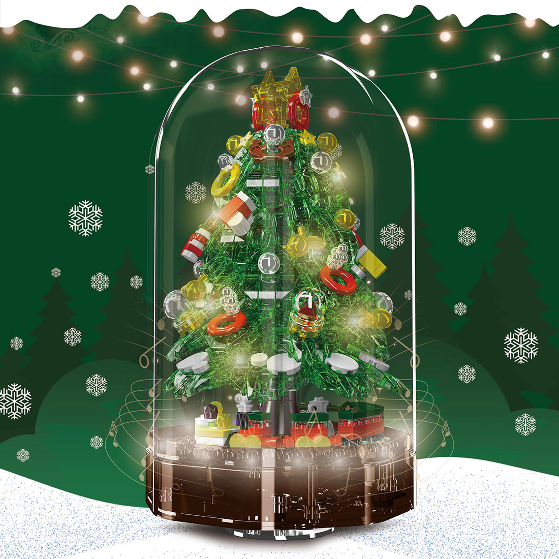 Christmas Music Box Model Assembly Toy Small Particles Building Blocks Set (Dynamic Version/688PCS/Green)