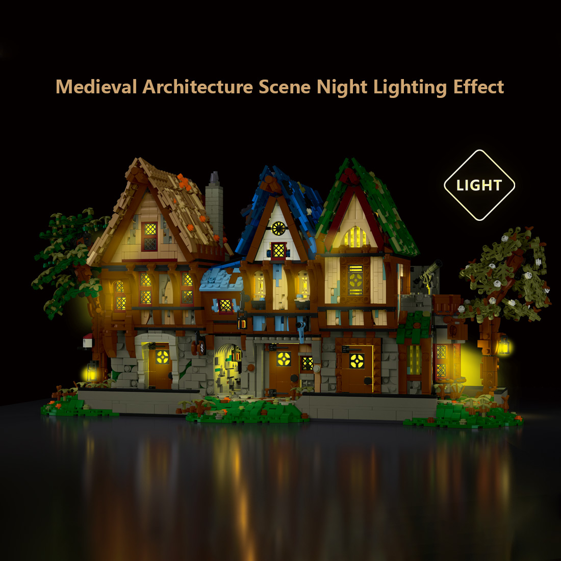 Mocsage Medieval Modular Stree MEDIEVAL BLACKSMITH with Lights Building Blocks Set (1991PCS)