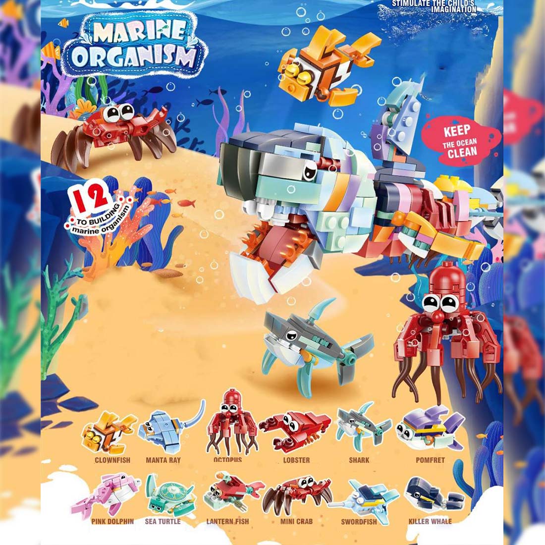 Christmas Countdown Tear-off Calendar Mystery Box Building Blocks Set (Ocean Animals Series)