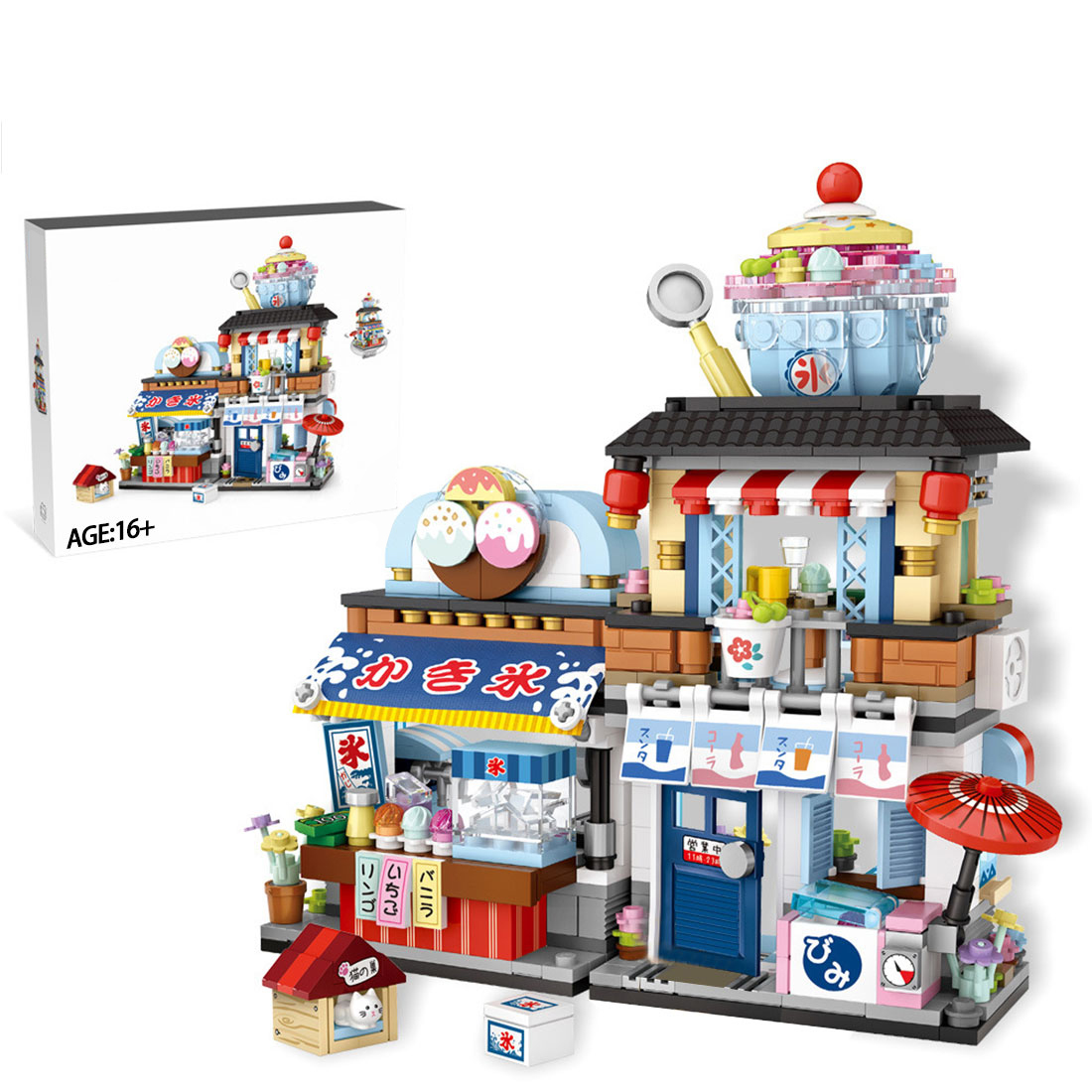 Japanese Street View Series Takoyaki Shop/Ice Drink Shop Bricks Mini Particle DIY Building Blocks Stem Toy Kit