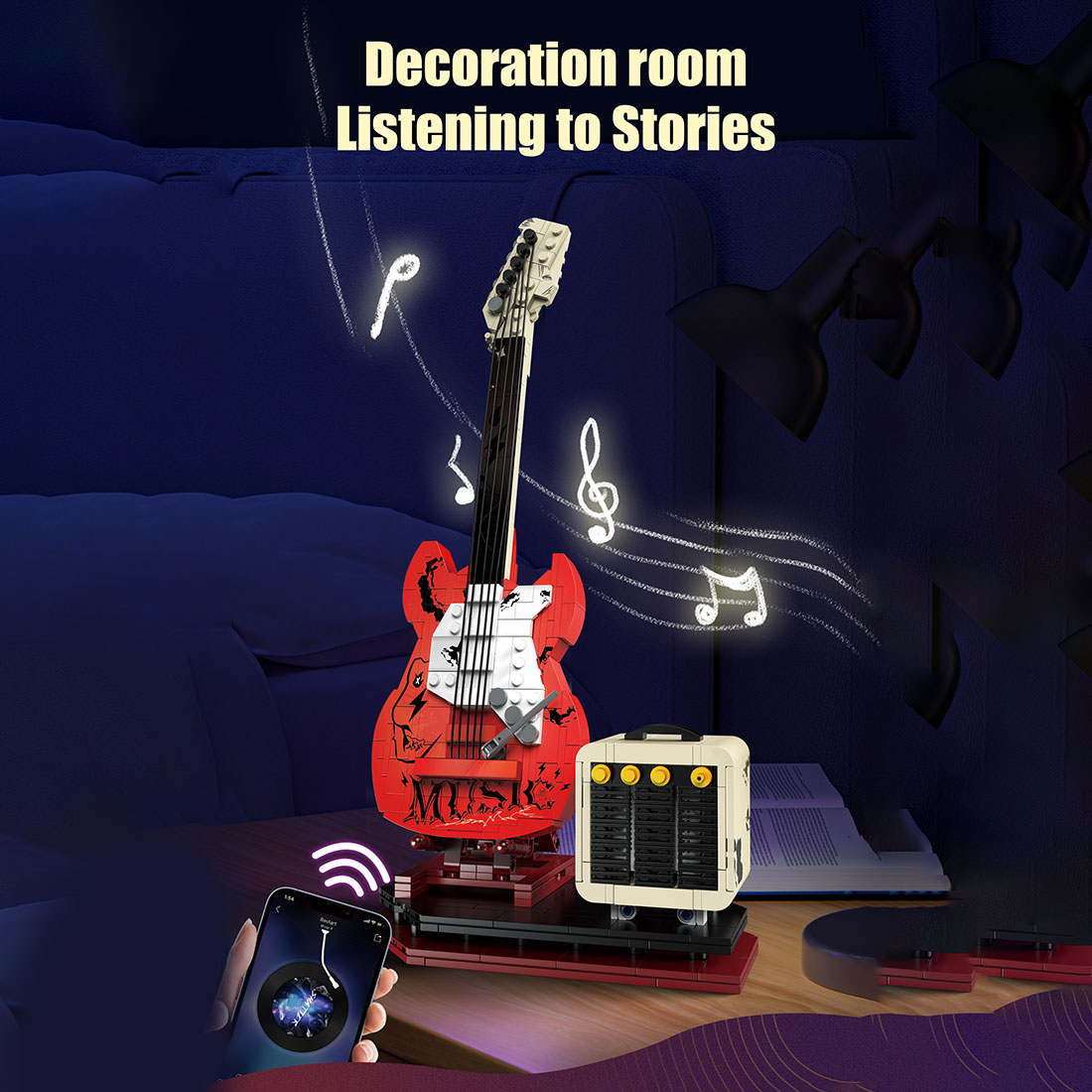 Bluetooth Guitar Music Interactive DIY Assembly Building Block Set (500+PCS)