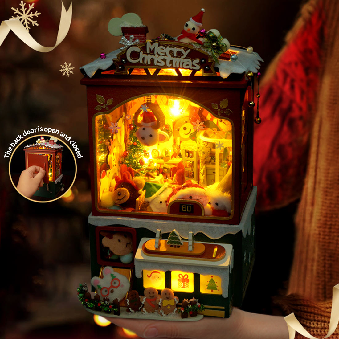 Christmas Claw Machine Music Box Model DIY 3D Wooden Puzzle Model Christmas Gift (Kit Version/187PCS)
