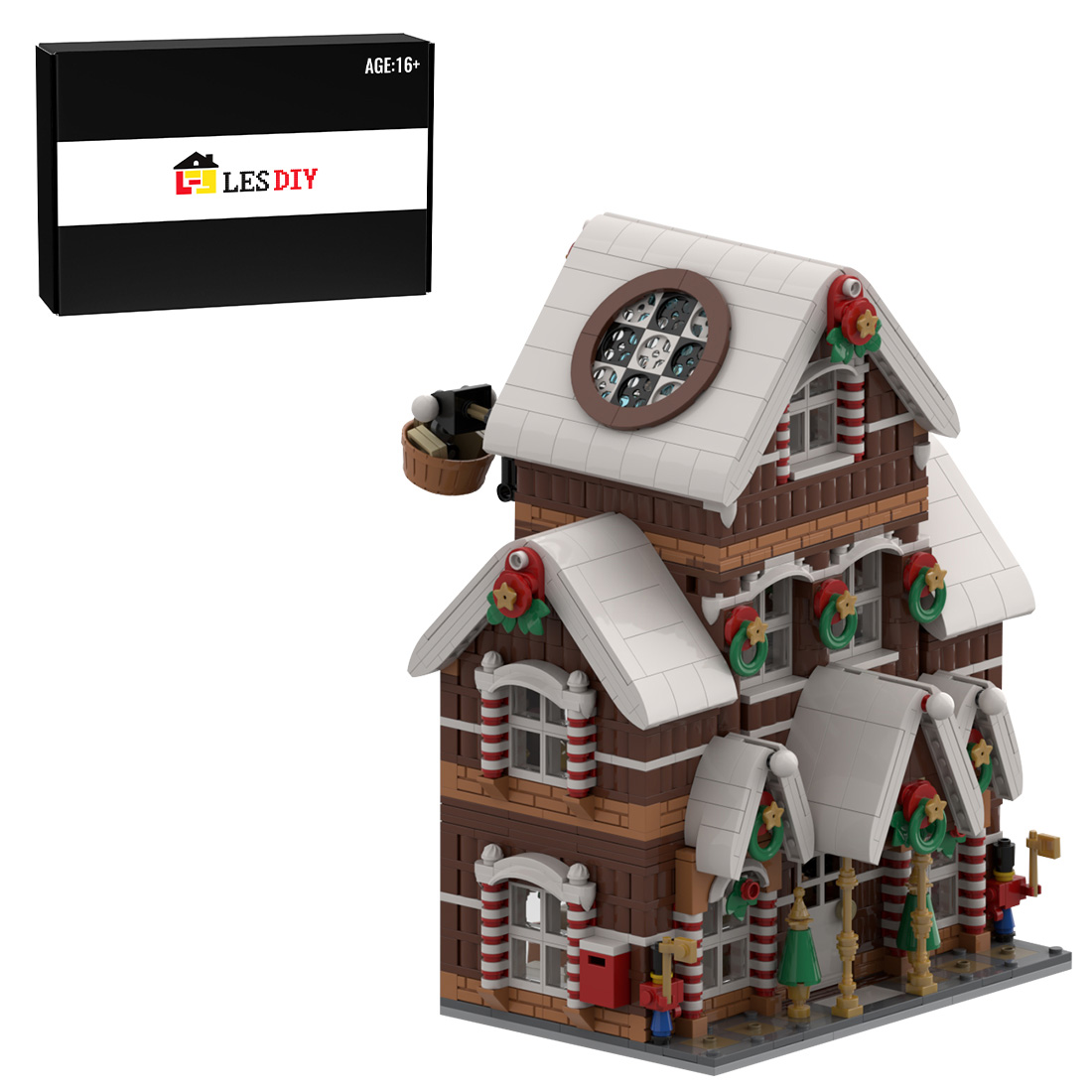 Christmas Snow Gingerbread House Model Building Blocks MOC Set Toys (2039PCS)