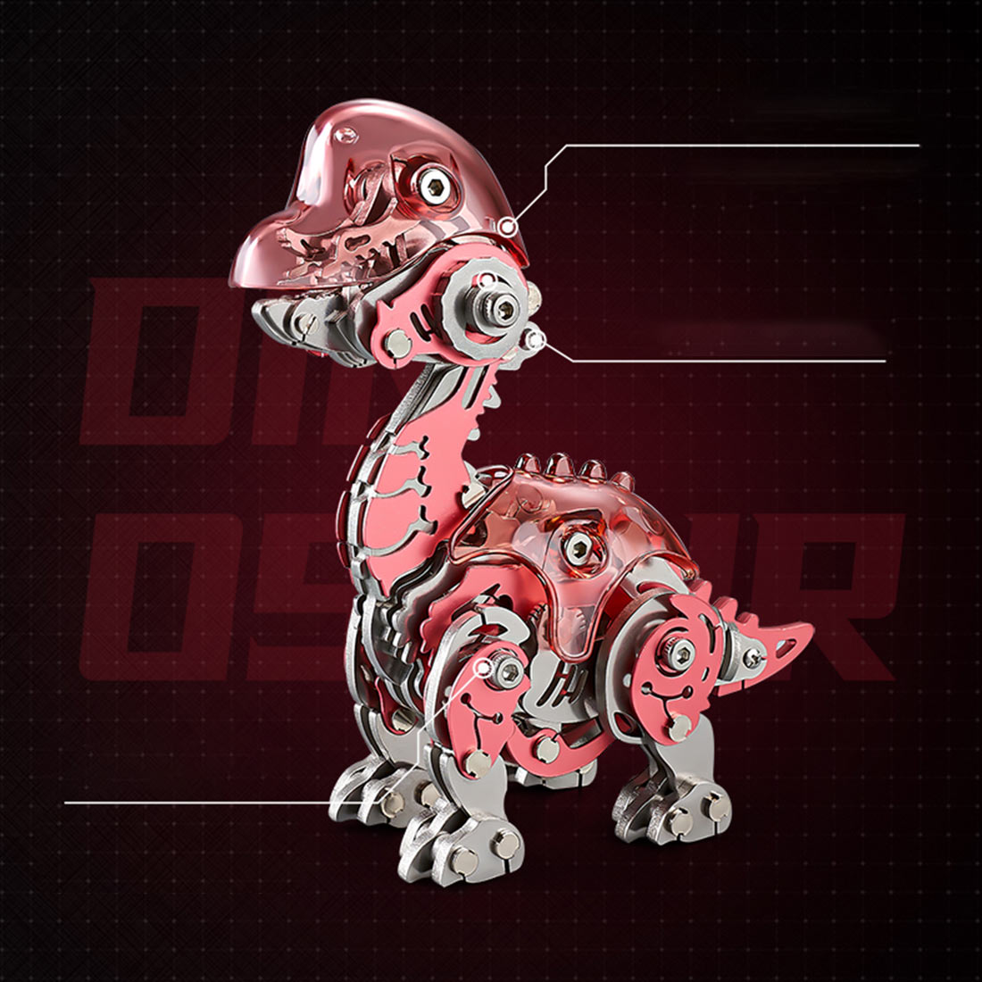 DIY Mechanical Brachiosaurus Q Version Metal Assembly Dinosaur Model (Kit Version/174PCS/Pink)
