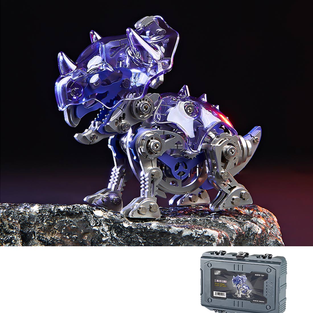 DIY Mechanical Triceratops Q Version Metal Assembly Dinosaur Model (Kit Version/175PCS/Purple)