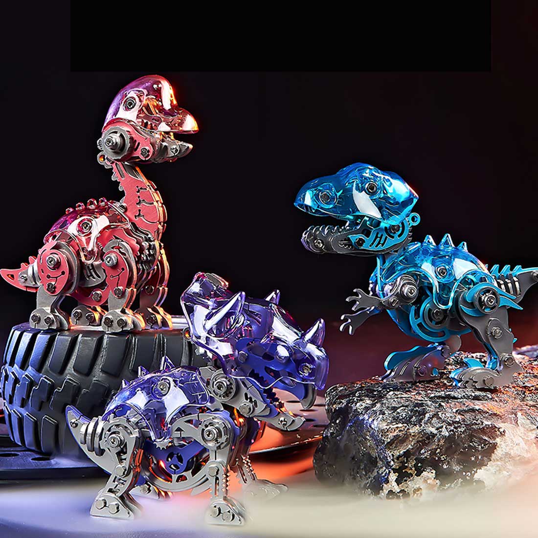 DIY Mechanical Velociraptor Q Version Metal Assembly Dinosaur Model (Kit Version/139PCS/Blue)