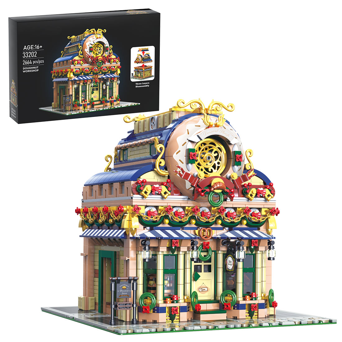 Doughnut Dessert Workshop Street Scene Assembly Toy Building Blocks Set (2657PCS)