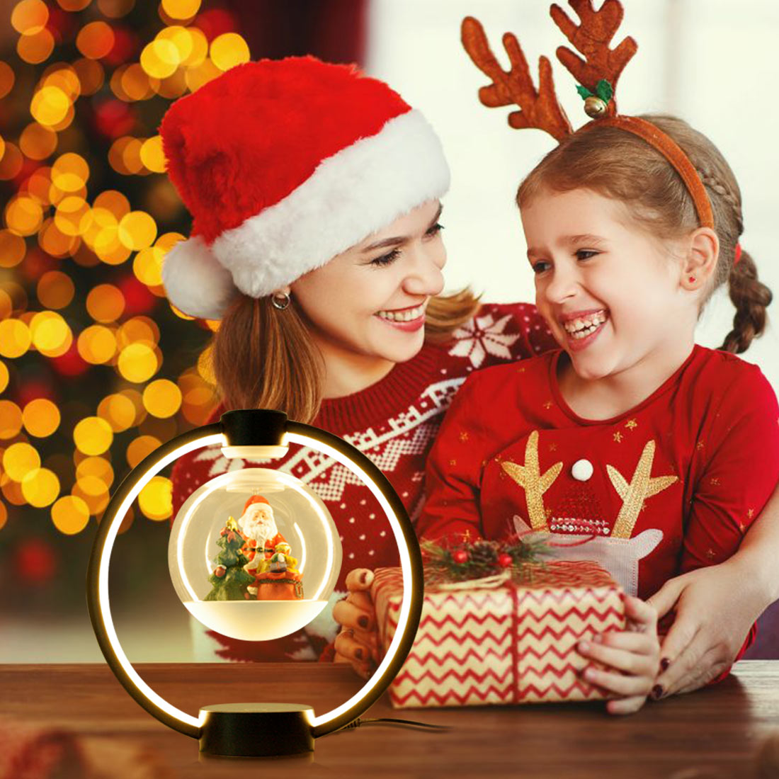 Magnetic Levitation Santa Claus Desk Lamp 360°Rotating with LED Light Creative Desk Lamp Unique Christmas Birthday Gift