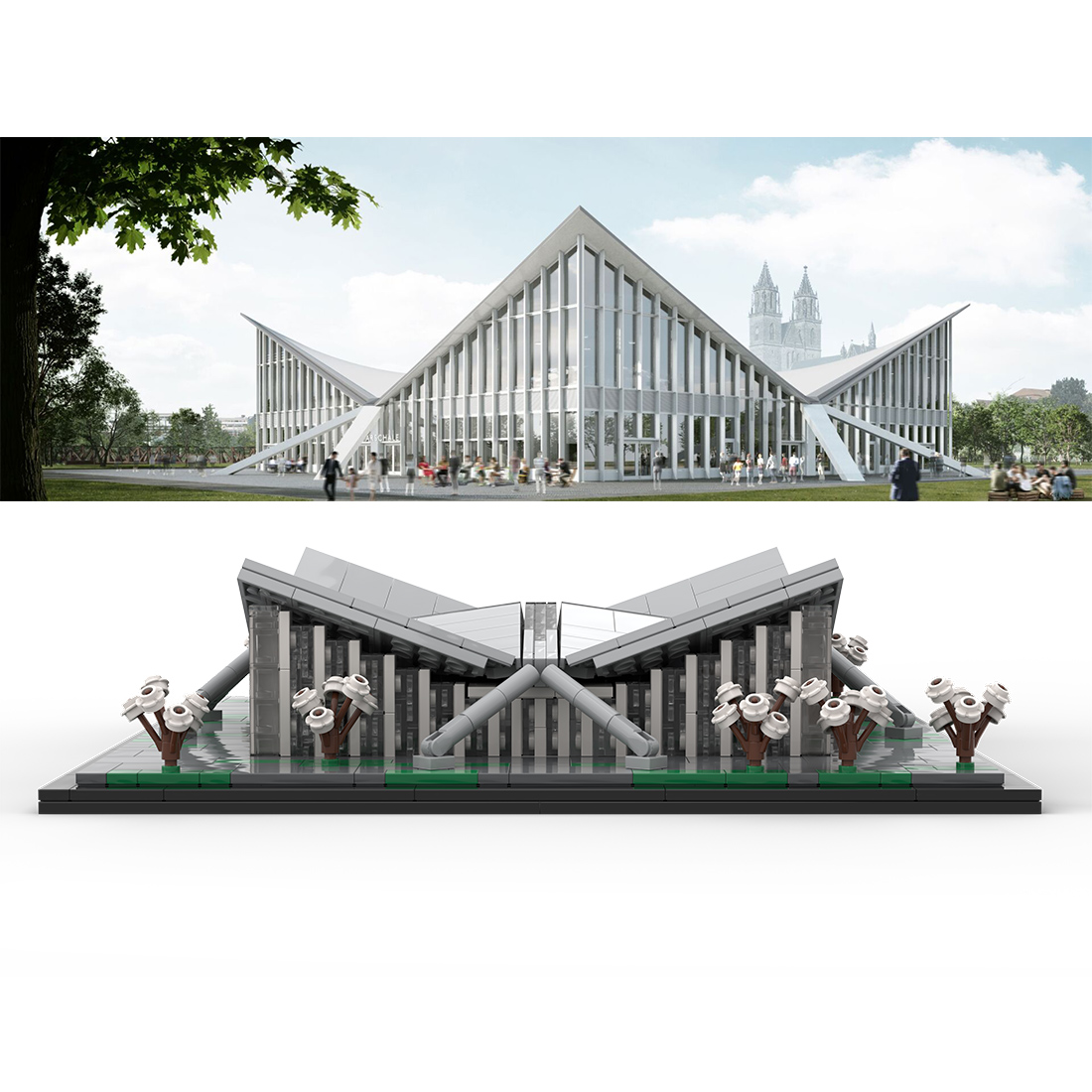 MOC-187425 Magdeburg Hyparschale Street scene Building Blocks Set (1139PCS)