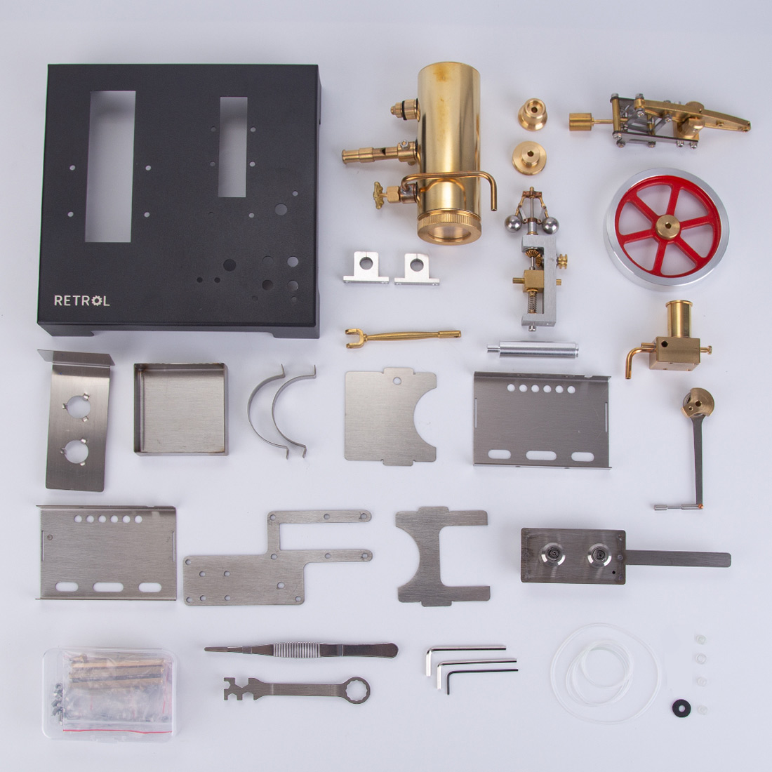 RETROL SE-01 Full Metal Stationary Beam Steam Engine Model and Horizontal Boiler Kit (84PCS)