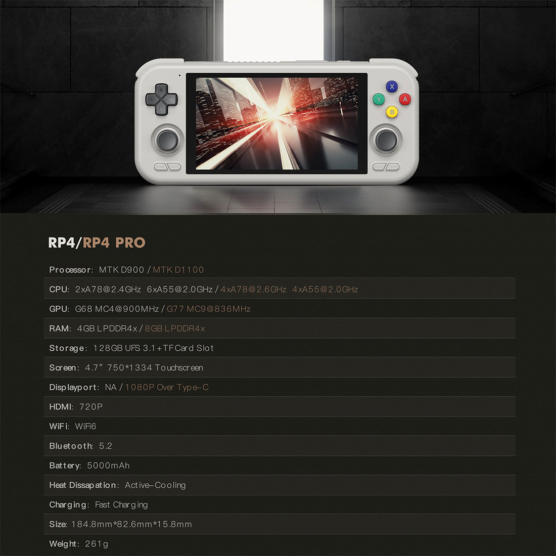 Retroid Pocket 4Pro 4.7 Inches IPS HD Android Handheld Game Console 8+128G (Grey)