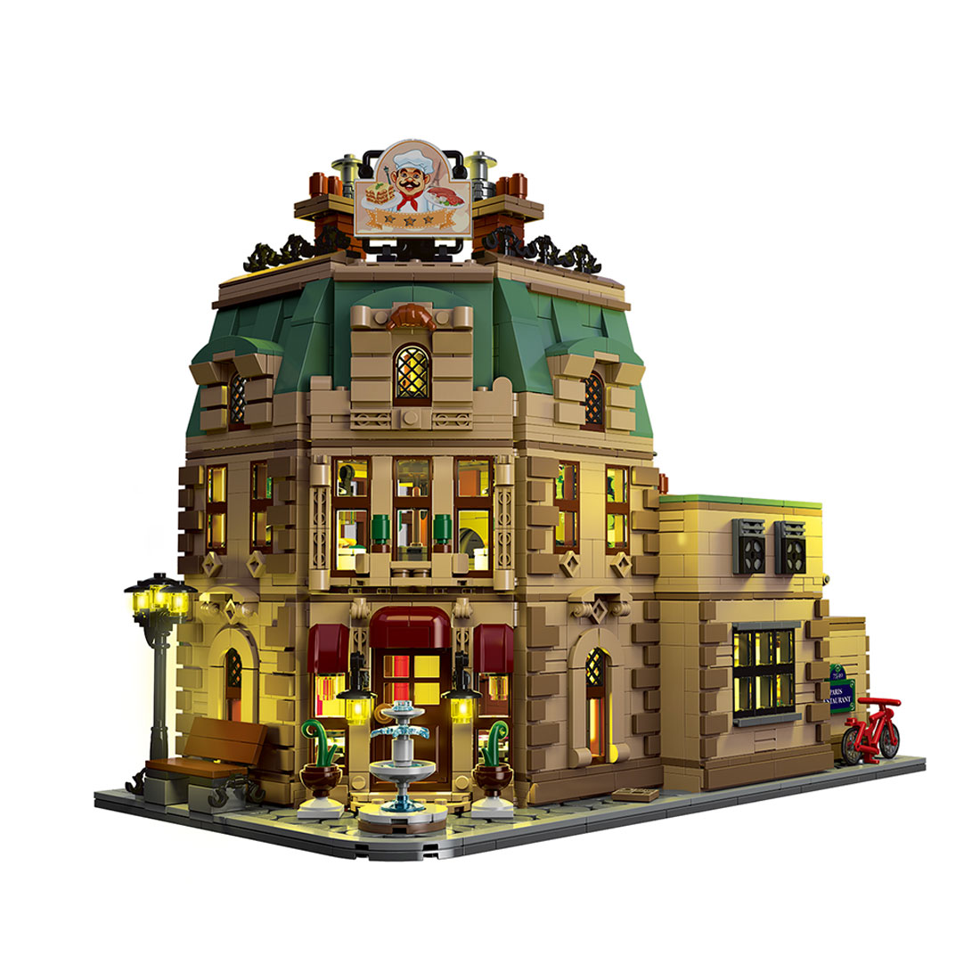 Mocsage  MOC-160521 Restaurants in Paris with Lights Modular Small Building Blocks Set (3104PCS)