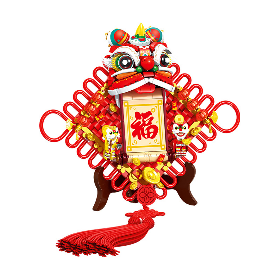 Auspicious Lion Assembly MOC Model Building Blocks Set Spring Festival Ornament (665PCS)