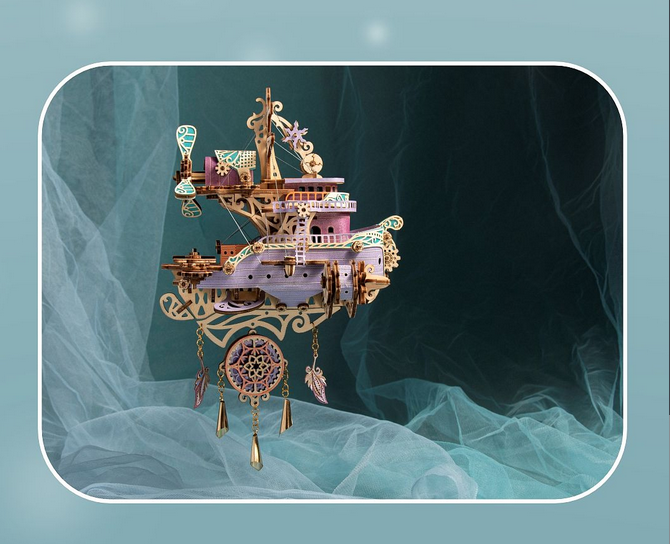 Steampunk Wooden Flyship DIY 3D Flyship Puzzle Model Exquisite Gift (Kit Version)