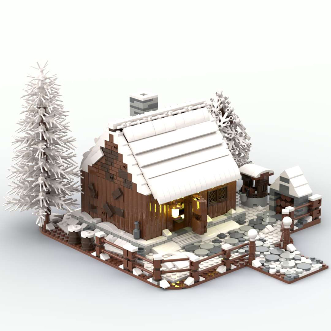1781+Pcs Mountain Forest Winter Wooden House with Fireplace Bricks Model DIY Building Block Kits