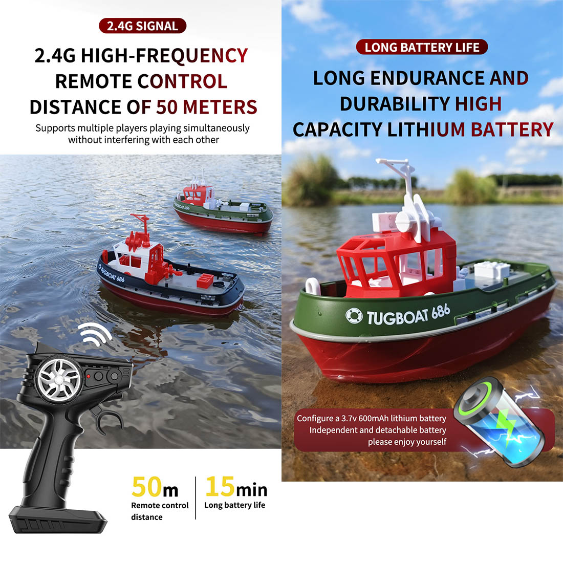 1/72 2.4Ghz RC Electric Tugboat Model (RTR Version/Yellow)