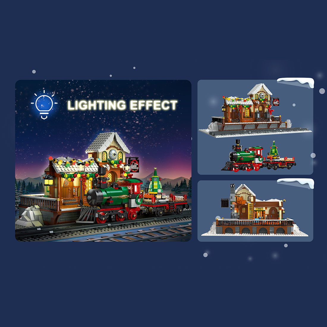 Christmas Winter Railway Station Model with Light Assembly Toy Small Particles Building Blocks Set (1362PCS)