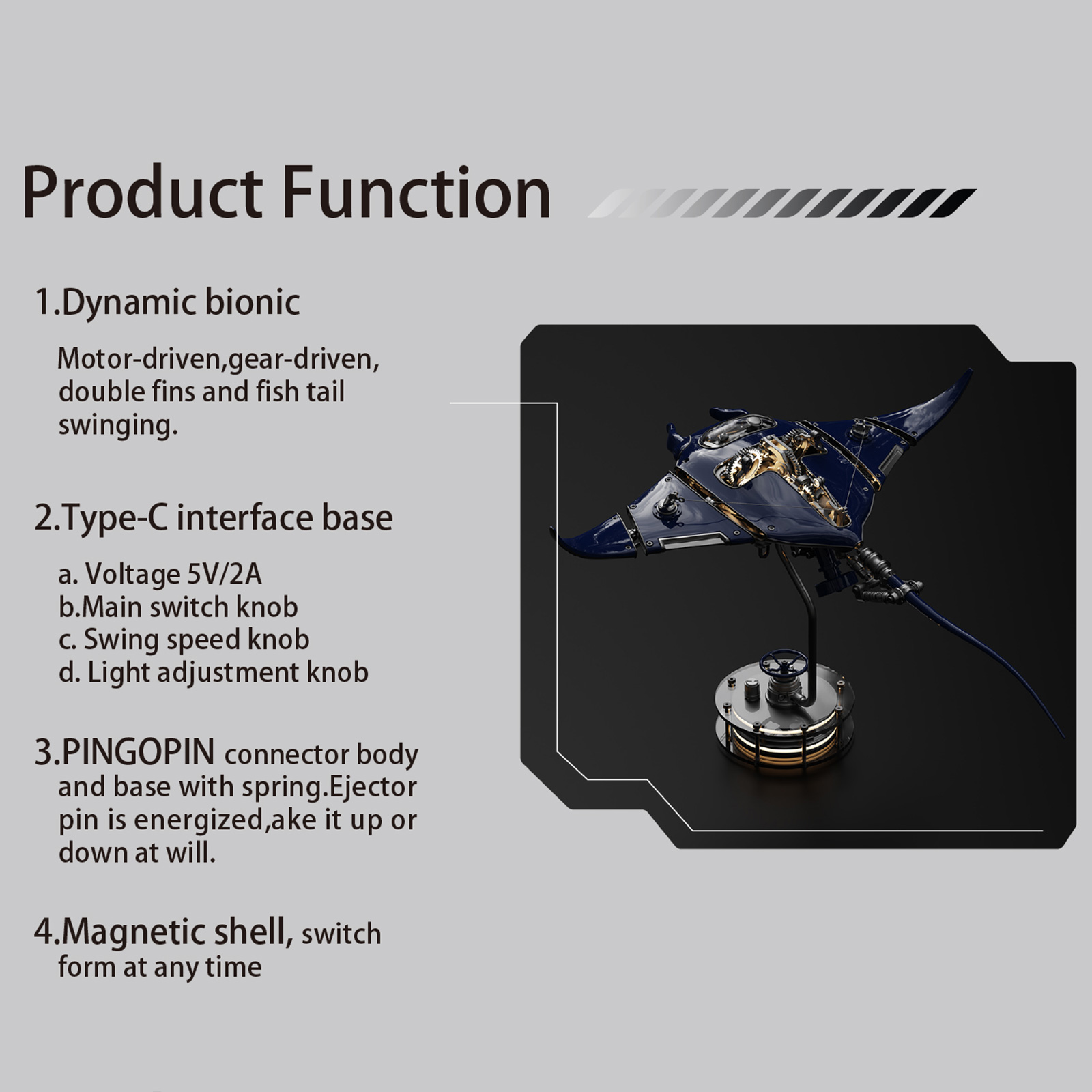  3D Devilray Mechanical Marine Biological Metal Assembly Model with Lights (Dynamic Version/200+PCS)