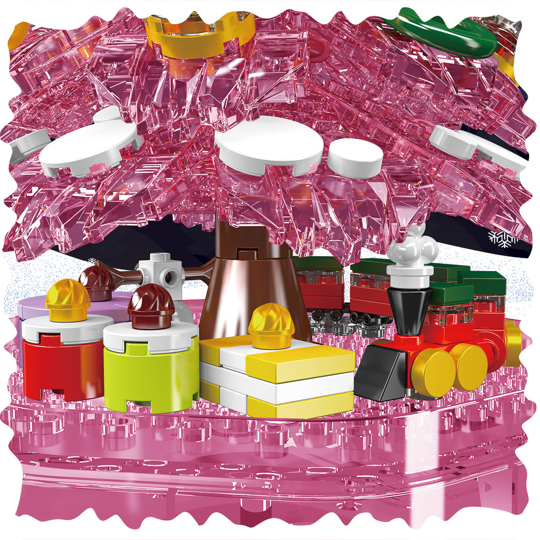 Christmas Music Box Model Assembly Toy Small Particles Building Blocks Set (Dynamic Version/688PCS/Pink)