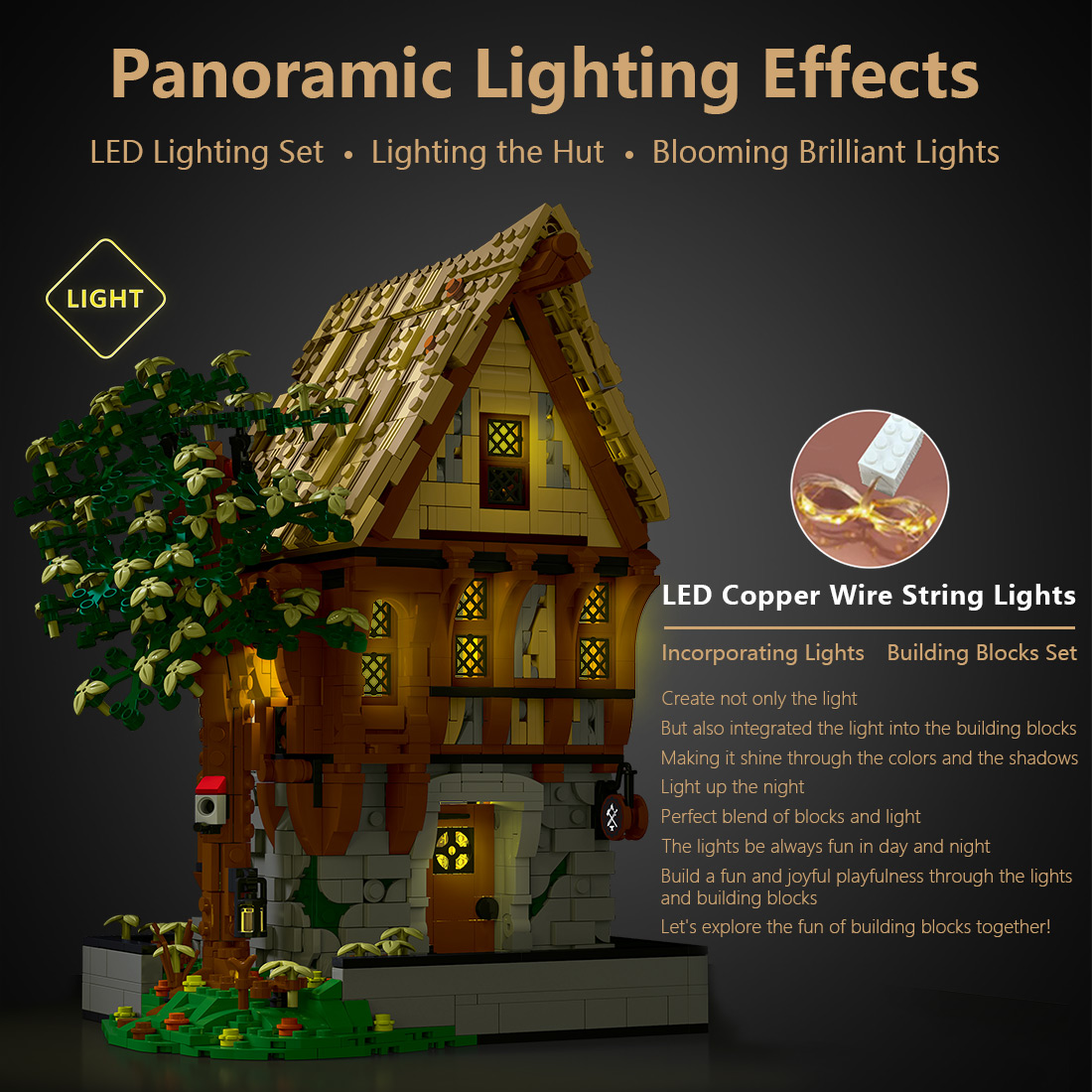 Mocsage Medieval Modular Stree MEDIEVAL BLACKSMITH with Lights Building Blocks Set (1991PCS)