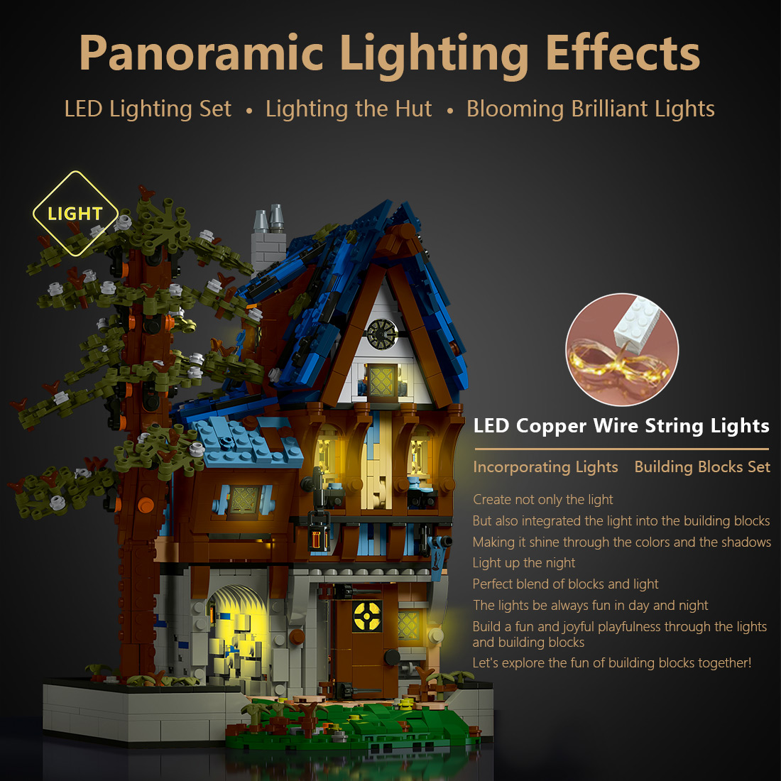 Mocsage Medieval Modular Stree MEDIEVAL MAGICIAN with Lights Building Blocks Set (2095PCS)