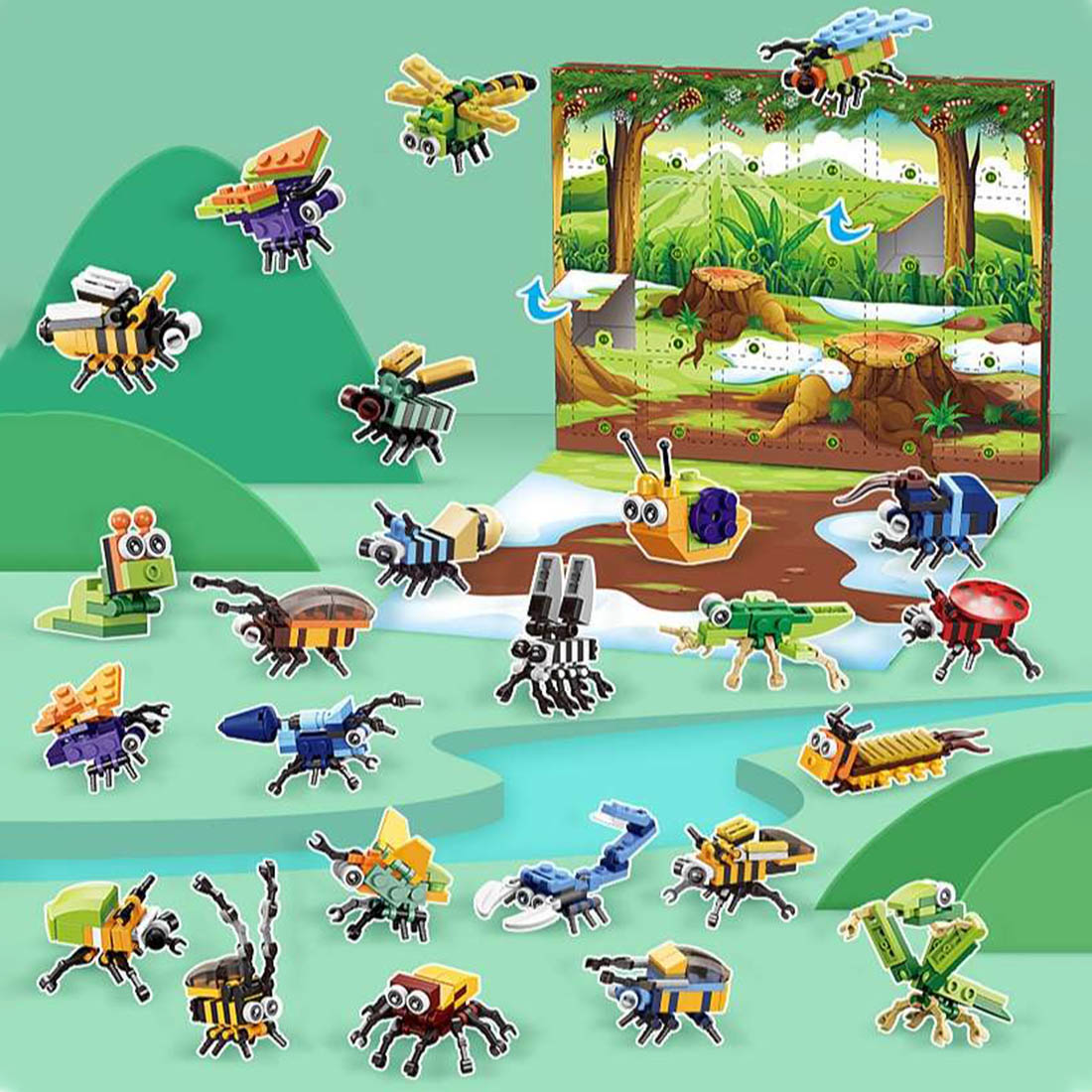 Christmas Countdown Tear-off Calendar Mystery Box Building Blocks Set (Insects Series)