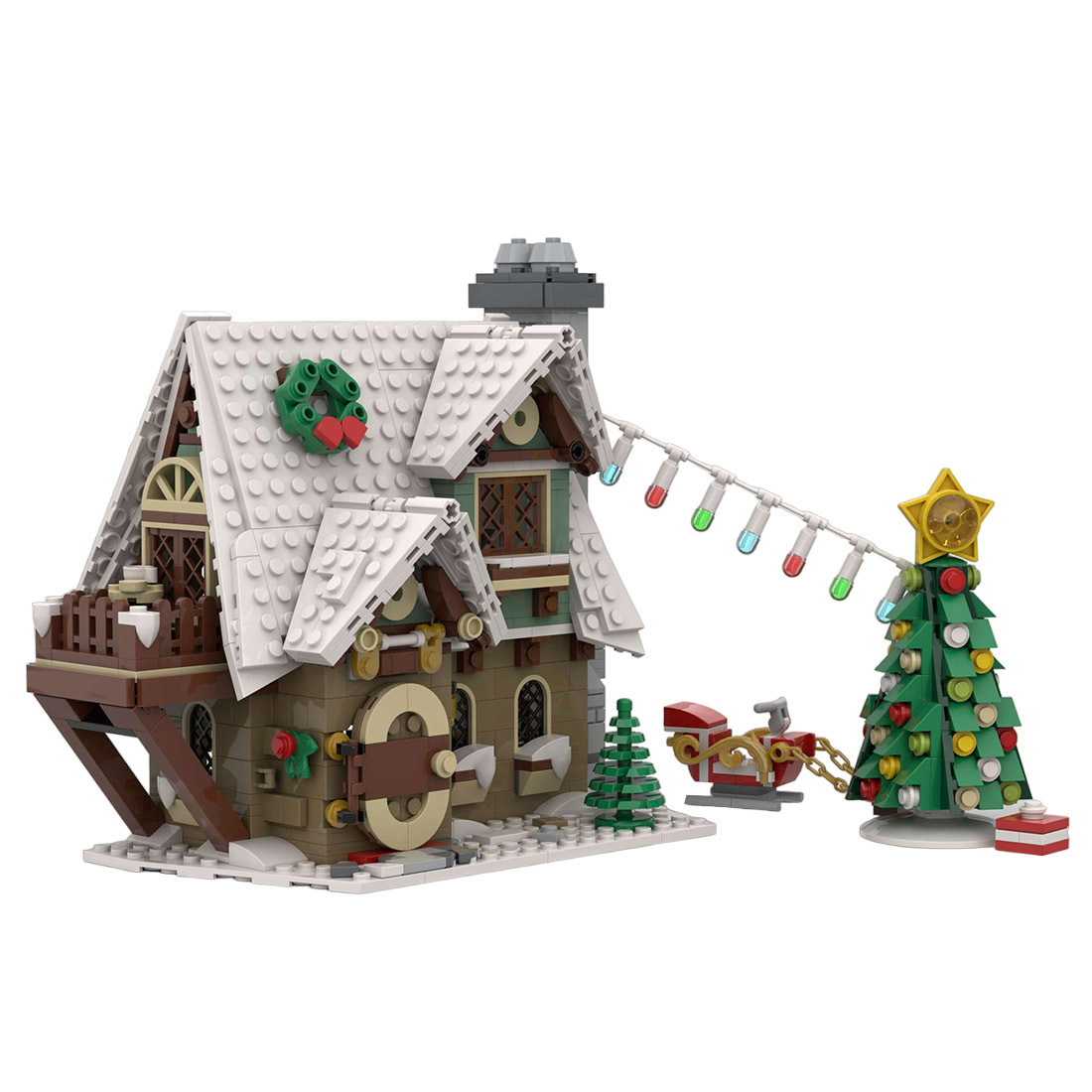 MOC-91768 Christmas Elf Cottage Model Assembly Toy Street Scene Building Blocks Set (898PCS)