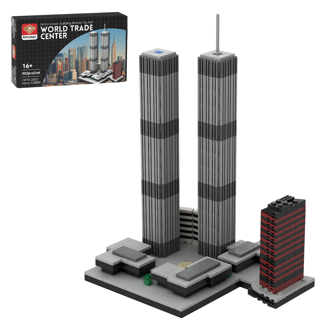 Mocsage 1/2000 World Trade Center (1973-2001) Micro Model Building Blocks Toy Set (982PCS)