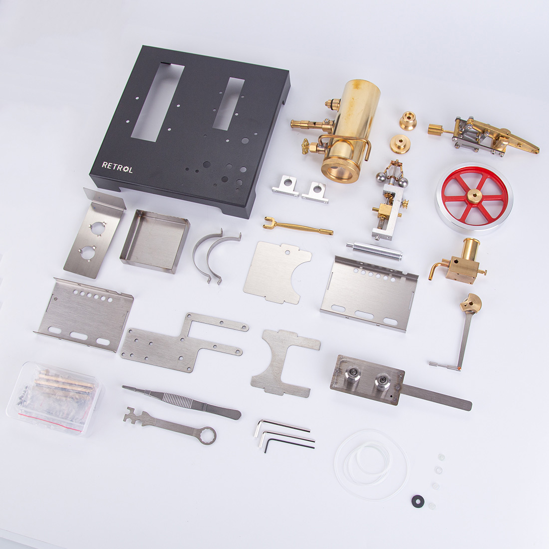RETROL SE-01 Full Metal Stationary Beam Steam Engine Model and Horizontal Boiler Kit (84PCS)