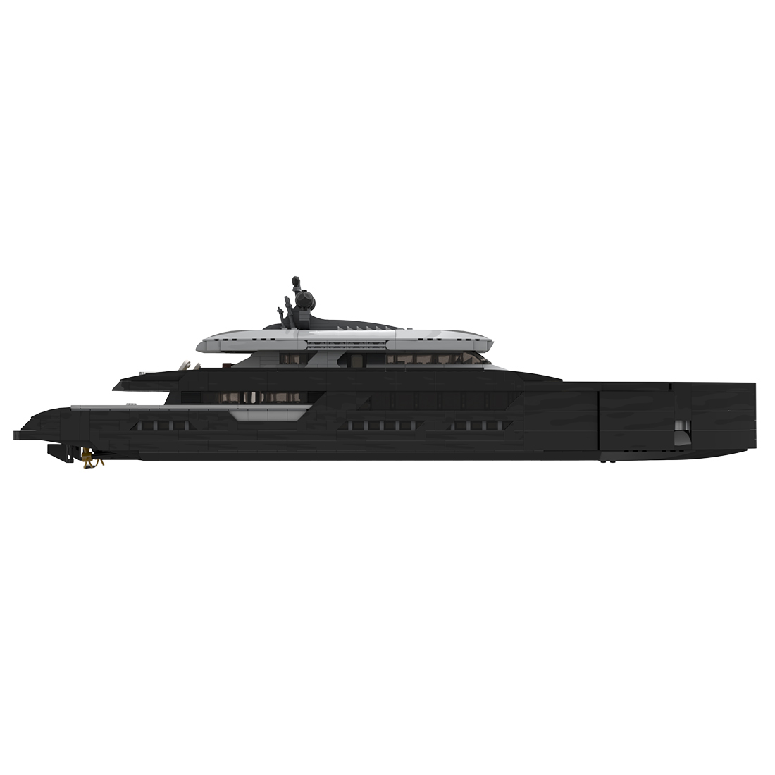 Sleek Black Luxury Superyacht Building Blocks Set, Detailed 1:80 Scale Model with Full Interior (2977 Pieces)