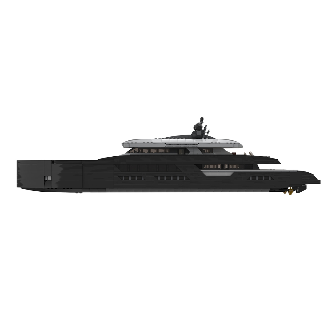 Sleek Black Luxury Superyacht Building Blocks Set, Detailed 1:80 Scale Model with Full Interior (2977 Pieces)