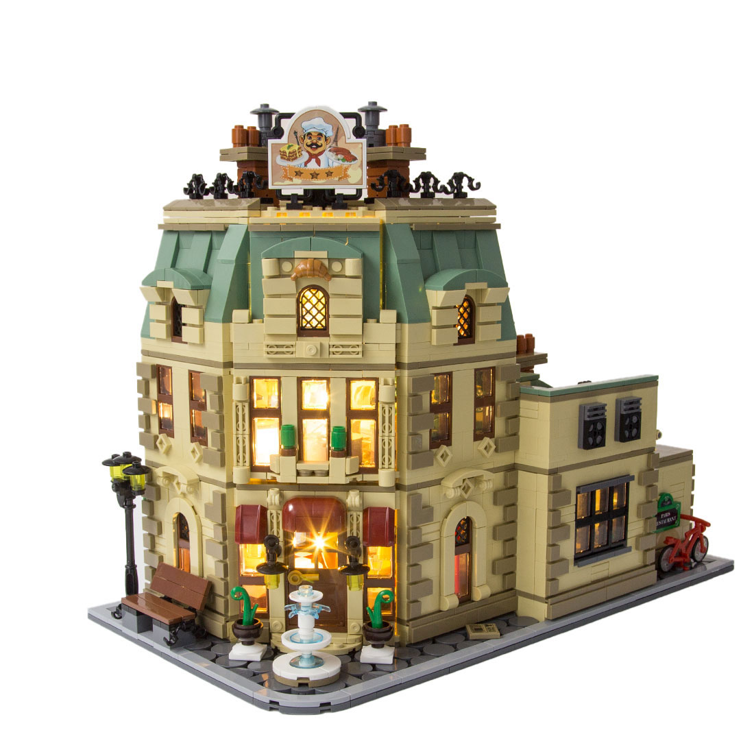 Mocsage  MOC-160521 Restaurants in Paris with Lights Modular Small Building Blocks Set (3104PCS)