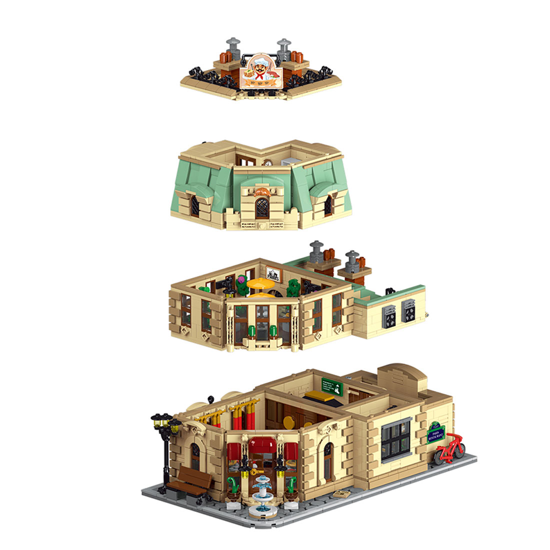 Mocsage  MOC-160521 Restaurants in Paris with Lights Modular Small Building Blocks Set (3104PCS)