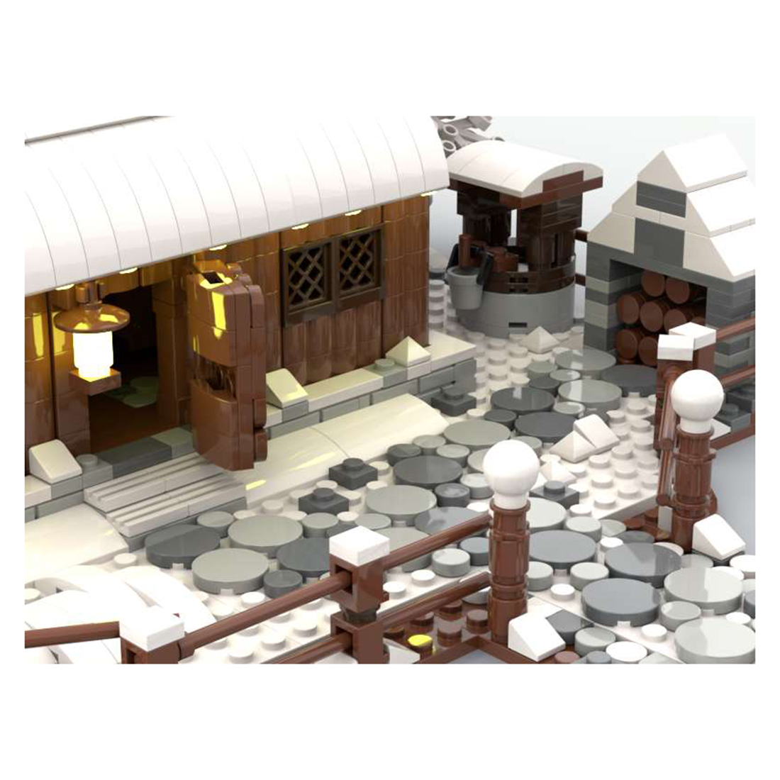 1781+Pcs Mountain Forest Winter Wooden House with Fireplace Bricks Model DIY Building Block Kits