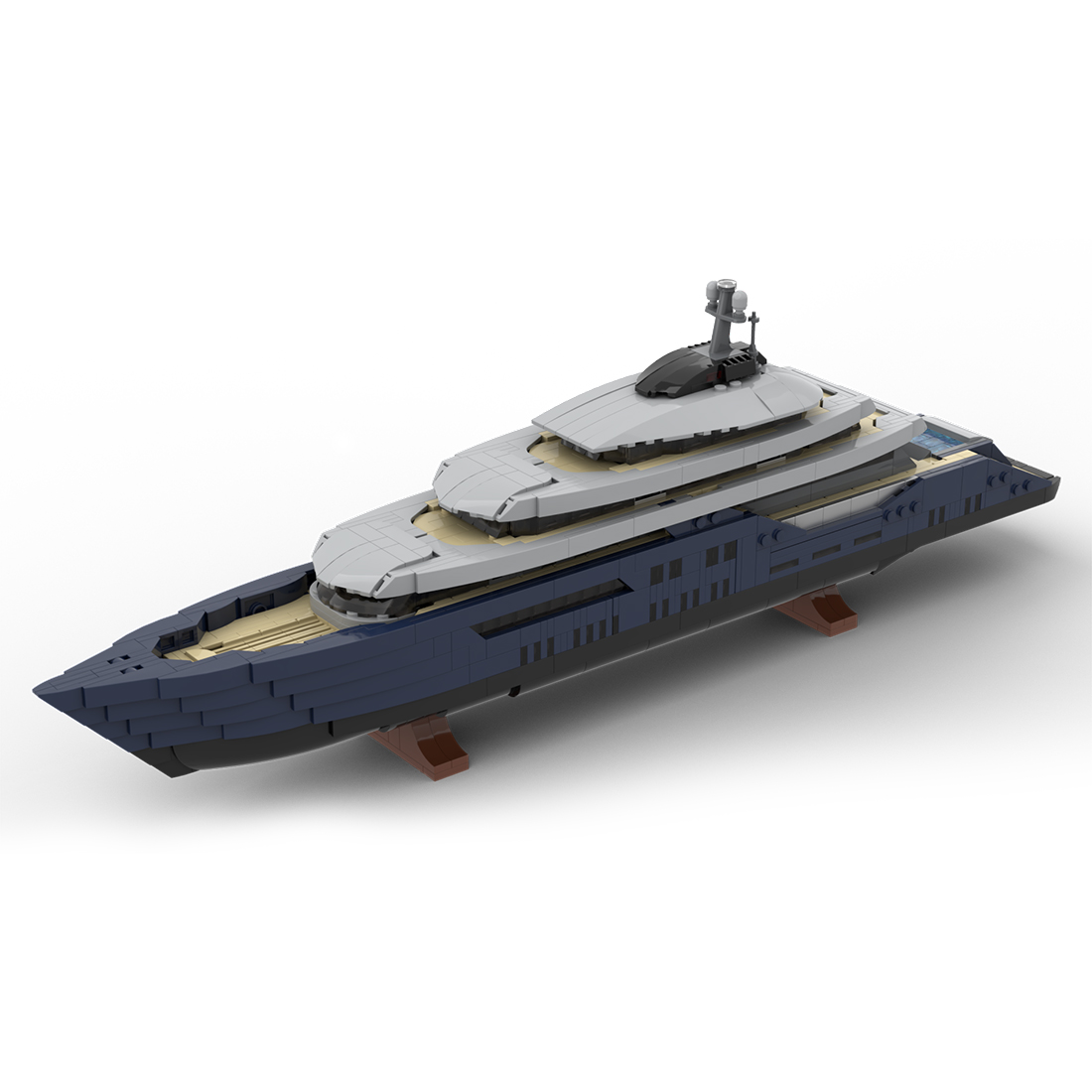 Mini Luxury Yacht Building Blocks Set (1671 Pieces) - Detailed 1:200 Scale Model in Grey & Blue