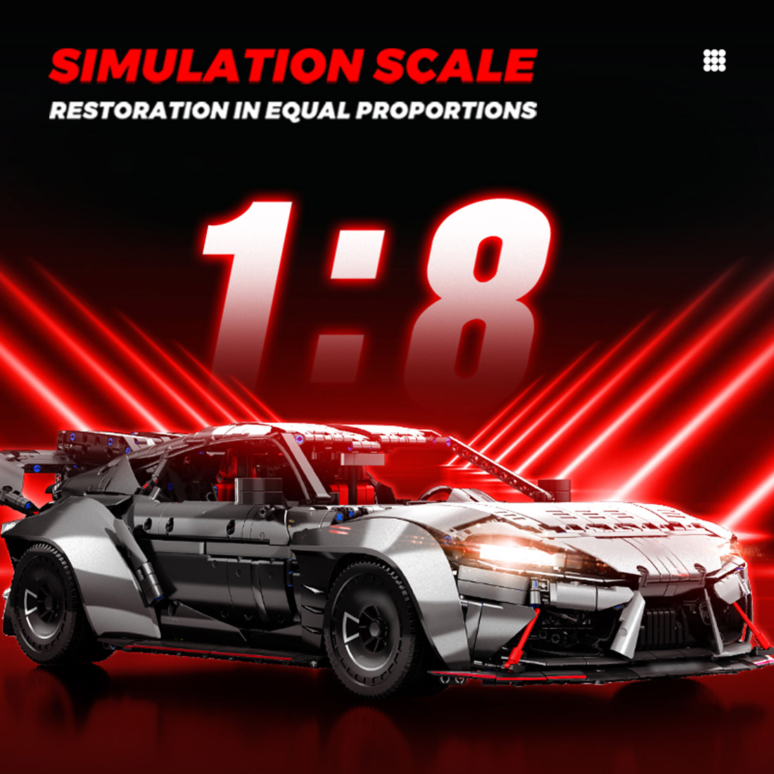 1/8 Scale Racing Car Vehicle Model DIY Assembly Building Blocks Set (Static Version/4399PCS/Black)