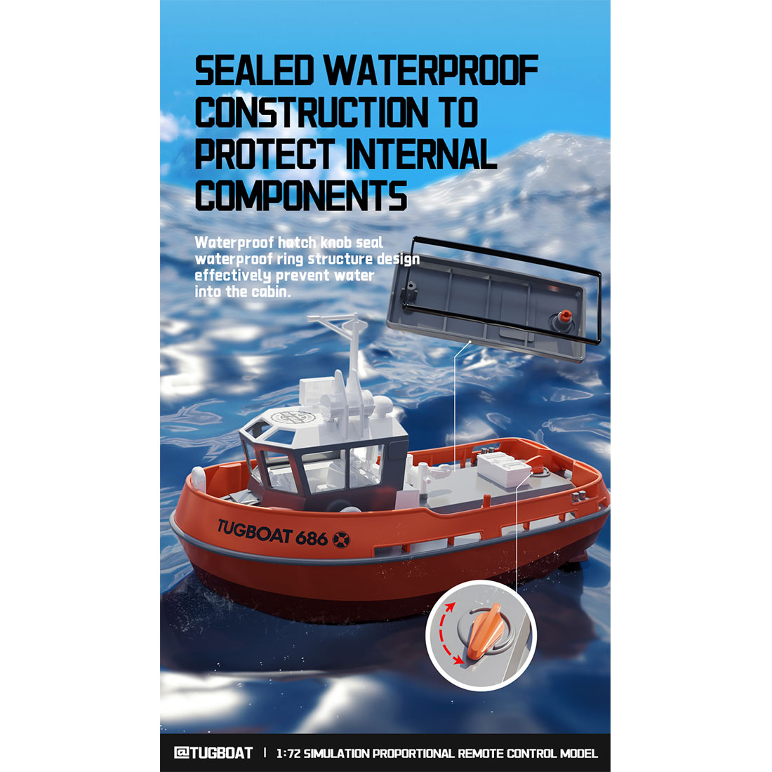 1/72 2.4Ghz RC Electric Tugboat Model (RTR Version/Yellow)