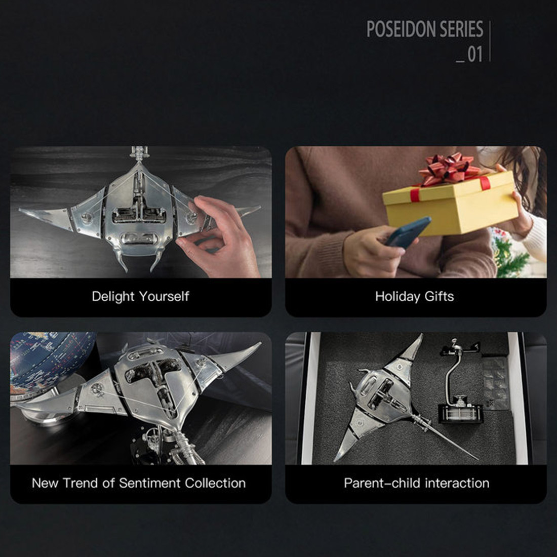  3D Devilray Mechanical Marine Biological Metal Assembly Model with Lights (Dynamic Version/200+PCS)