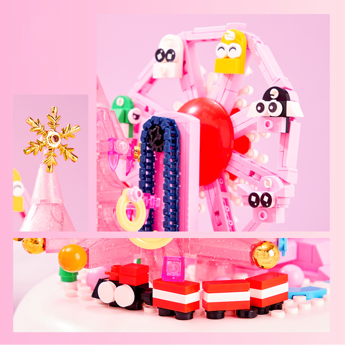 Christmas Ferris Wheel Spinning Music Box MOC DIY Assembly Model Small Particles Building Blocks Set (Dynamic Version/524PCS)