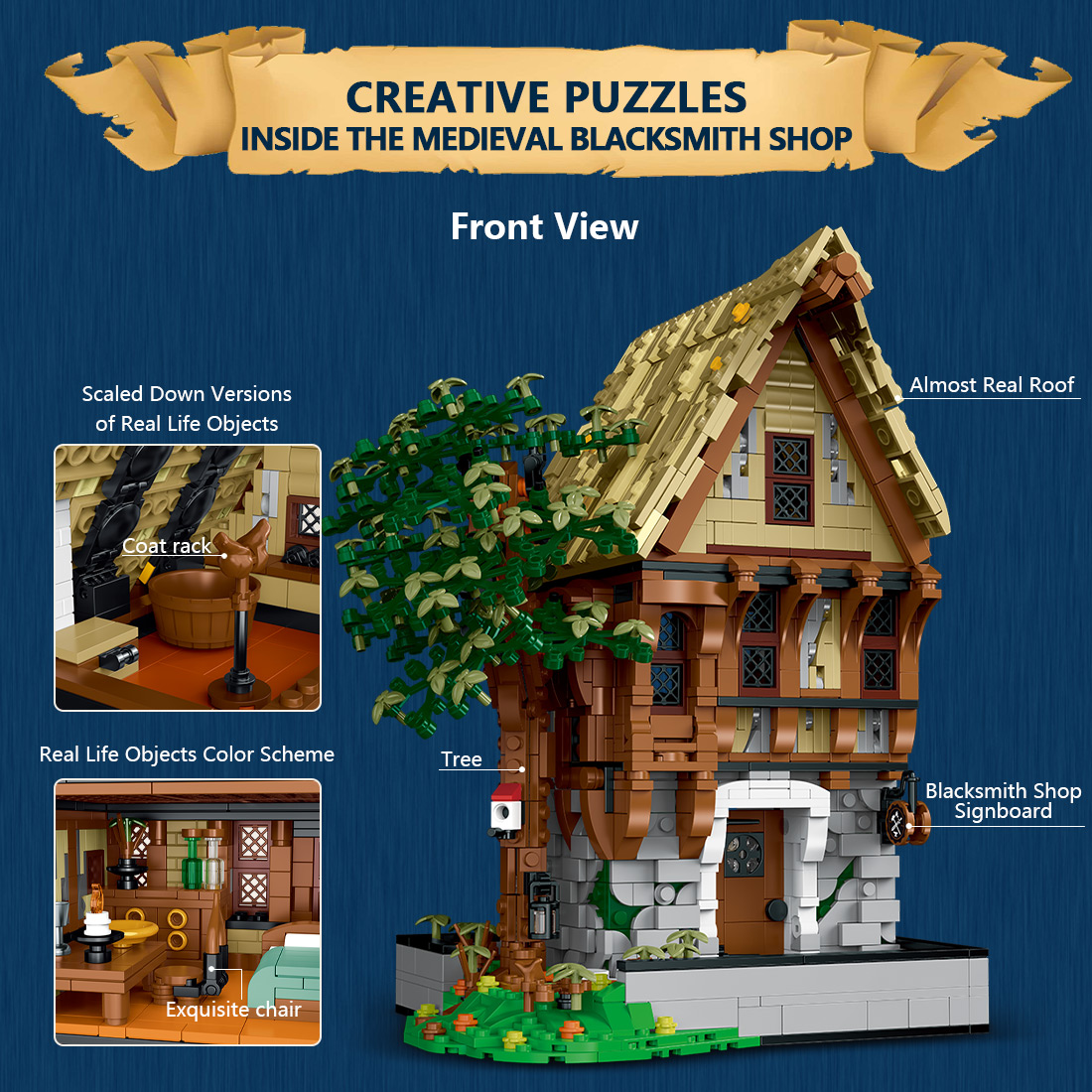 Mocsage Medieval Modular Stree MEDIEVAL BLACKSMITH with Lights Building Blocks Set (1991PCS)