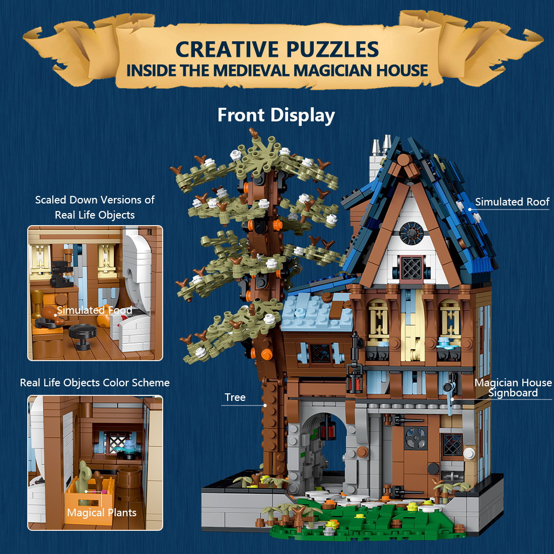 Mocsage Medieval Modular Stree MEDIEVAL MAGICIAN with Lights Building Blocks Set (2095PCS)