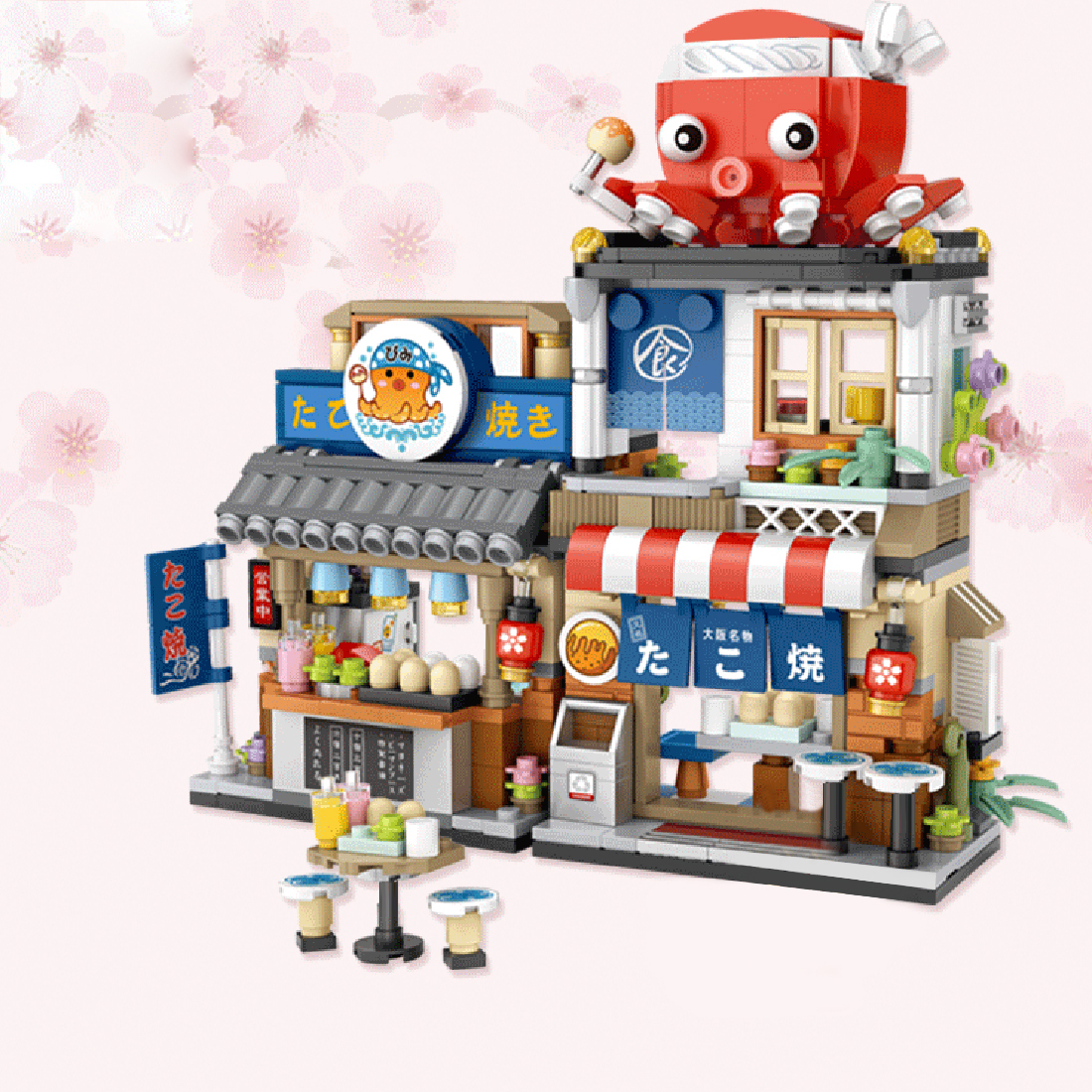 Japanese Street View Series Takoyaki Shop/Ice Drink Shop Bricks Mini Particle DIY Building Blocks Stem Toy Kit