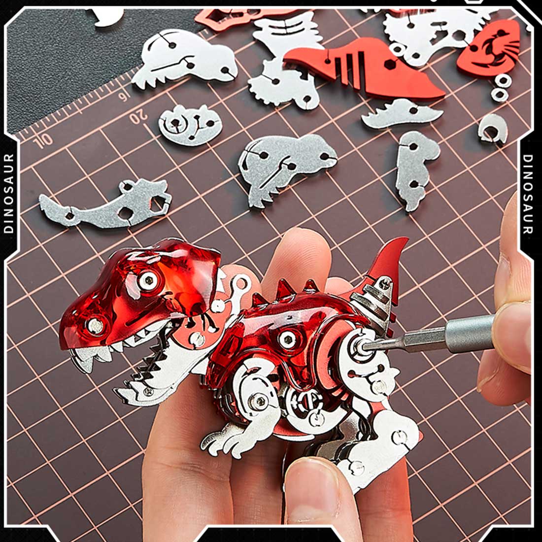 DIY Mechanical Dinosaur Q Version Metal Assembly Dinosaur Model (Kit Version/126PCS/Red)