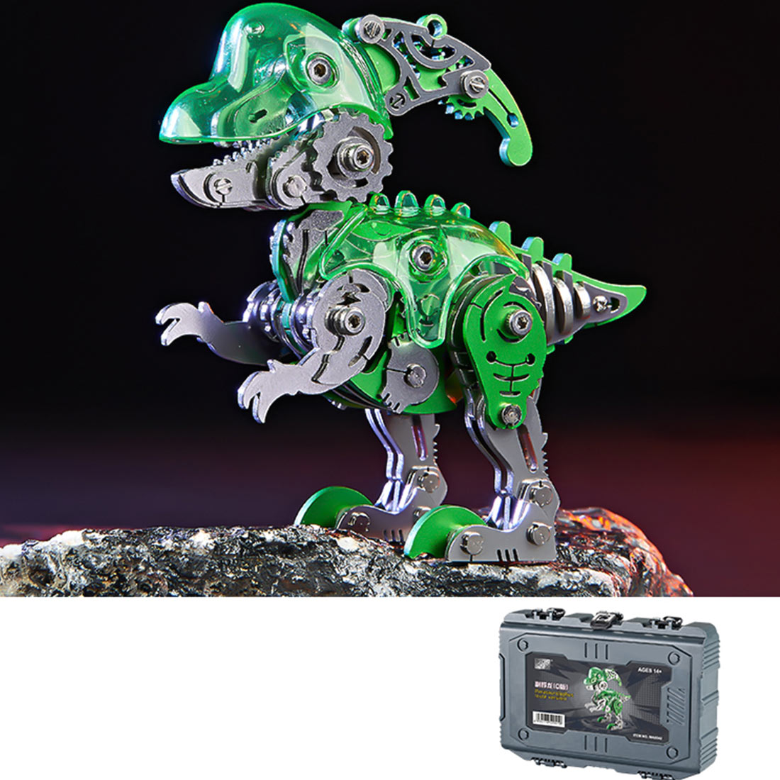 DIY Mechanical Parasaurolophus Q Version Metal Assembly Dinosaur Model (Kit Version/157PCS/Green)