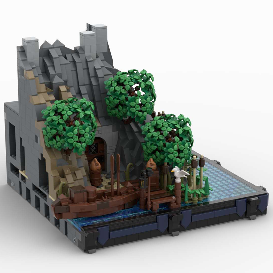 MOC-130433 G1 - Shore & Side Entrance Model Super-large Medieval Castle Building Blocks Toys Set for MOC-131299 Complete Medieval Castle (1984PCS)