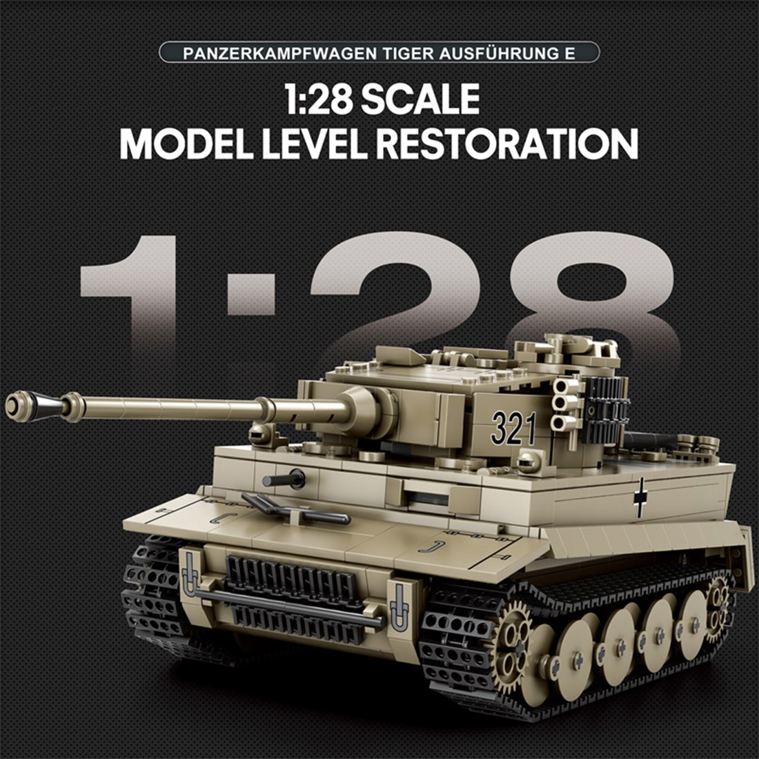 Mocsage 1/28 Scale German Tank Military MOC DIY Assembly Toy Building Blocks Set (1138PCS)