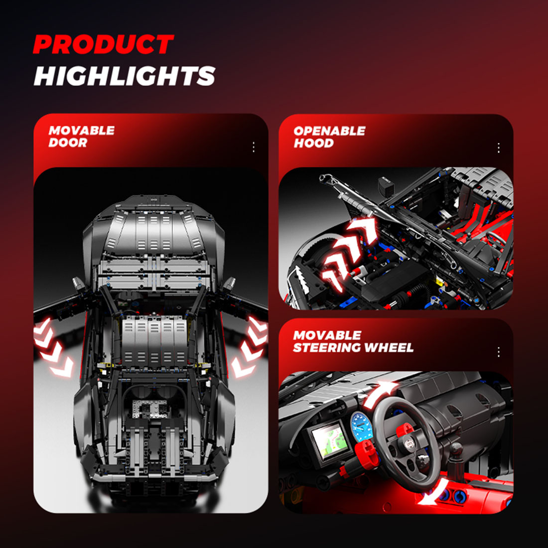 1/8 Scale Racing Car Vehicle Model DIY Assembly Building Blocks Set (Static Version/4399PCS/Black)