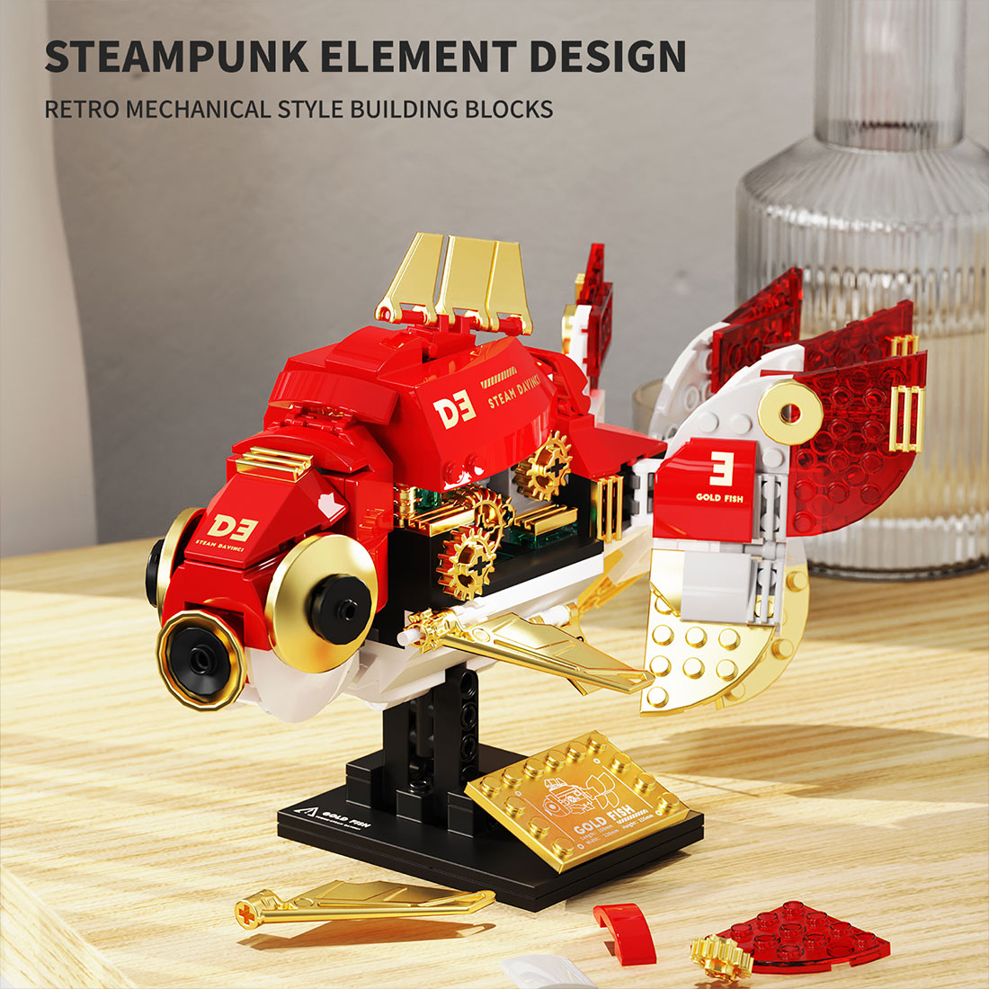 Steam Series Steampunk Goldfish Small Particles Building Blocks Set Toy Ornaments (334PCS)