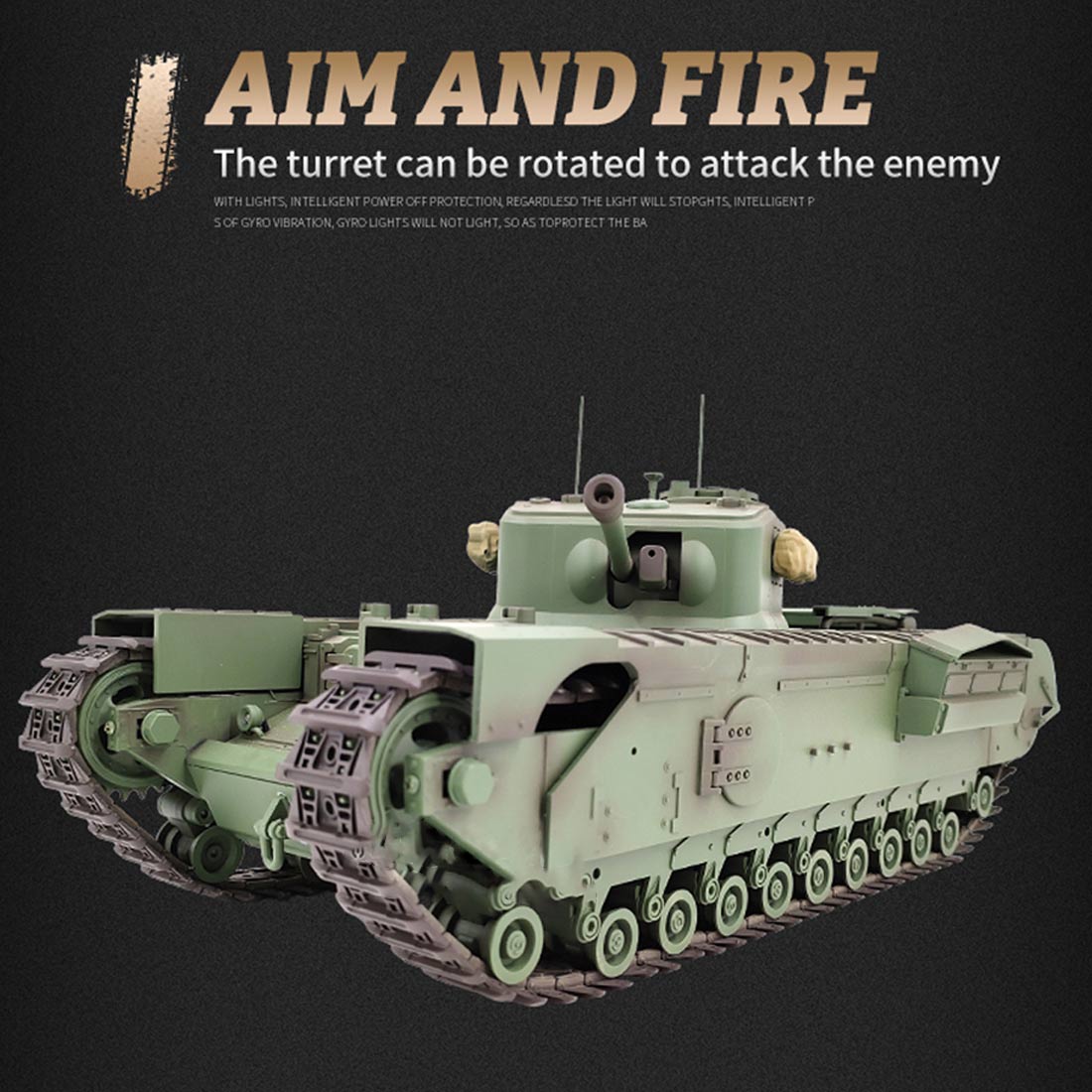 1/16 Scale 2.4G RC Churchill Main Battle Tank Infrared Military Vehicle Model (Basic Version/Army Green)